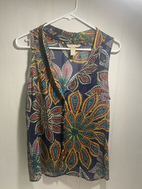 Banana Republic Navy Multicolor Floral Sleeveless Top